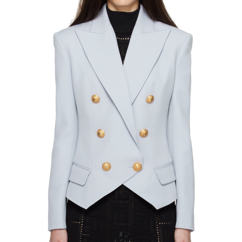 NWT BALMAIN Blue Double-Breasted Blazer in Light Blue